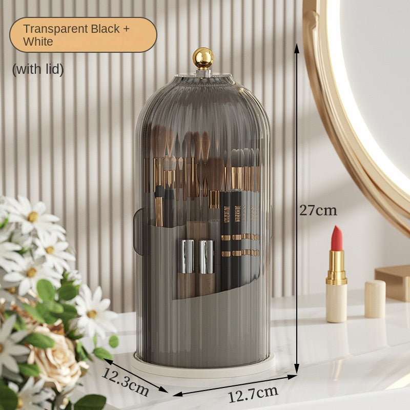 360° Rotating Makeup Brush Holder with Dustproof Cover – Cosmetic Organizer