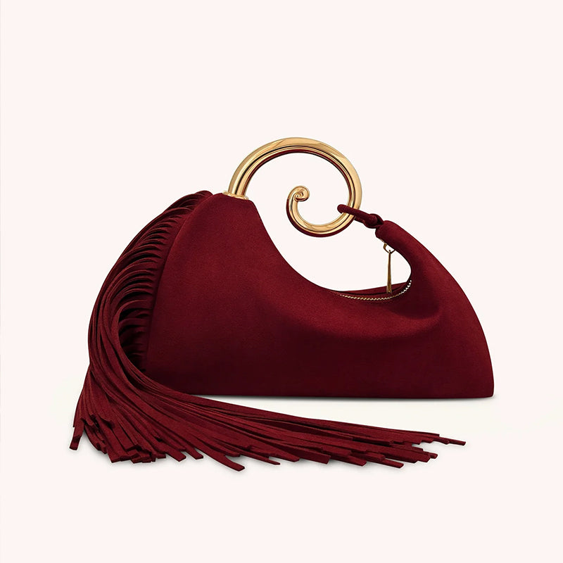 Vintage Fringe Crescent Handbag – Boho Faux Suede Shoulder Bag