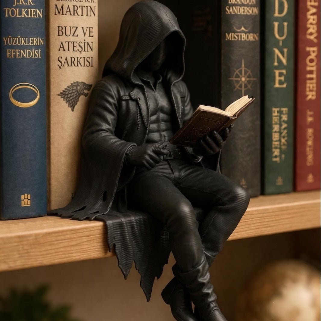 Mystic Hooded Reader Figurine – Gothic Bookshelf Ornament