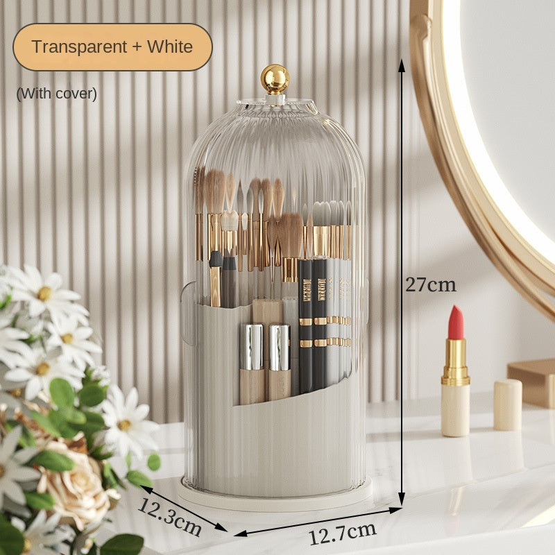 360° Rotating Makeup Brush Holder with Dustproof Cover – Cosmetic Organizer