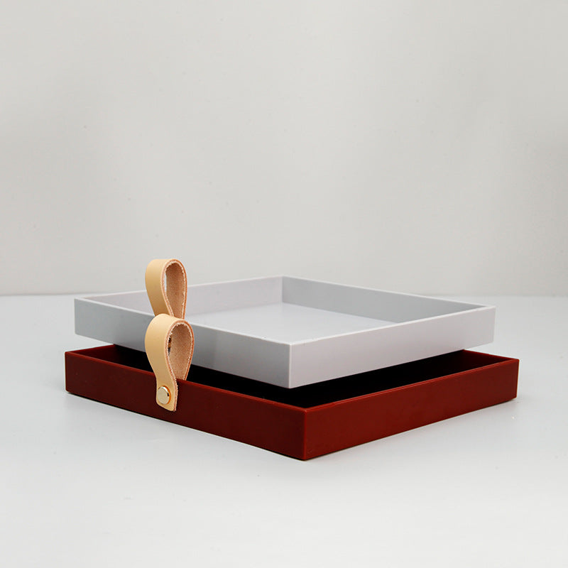 Creative Square PU Leather Carry Handle Tray Living Room Entrance Cosmetics Miscellaneous Small Objects Desktop Storage Tray Storage Tray