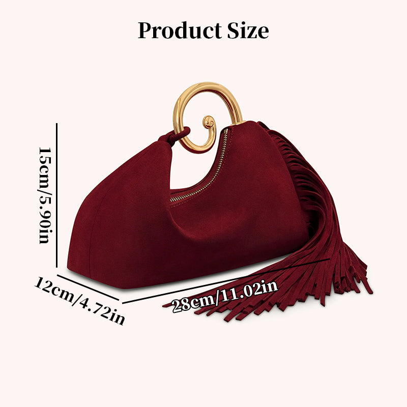 Vintage Fringe Crescent Handbag – Boho Faux Suede Shoulder Bag