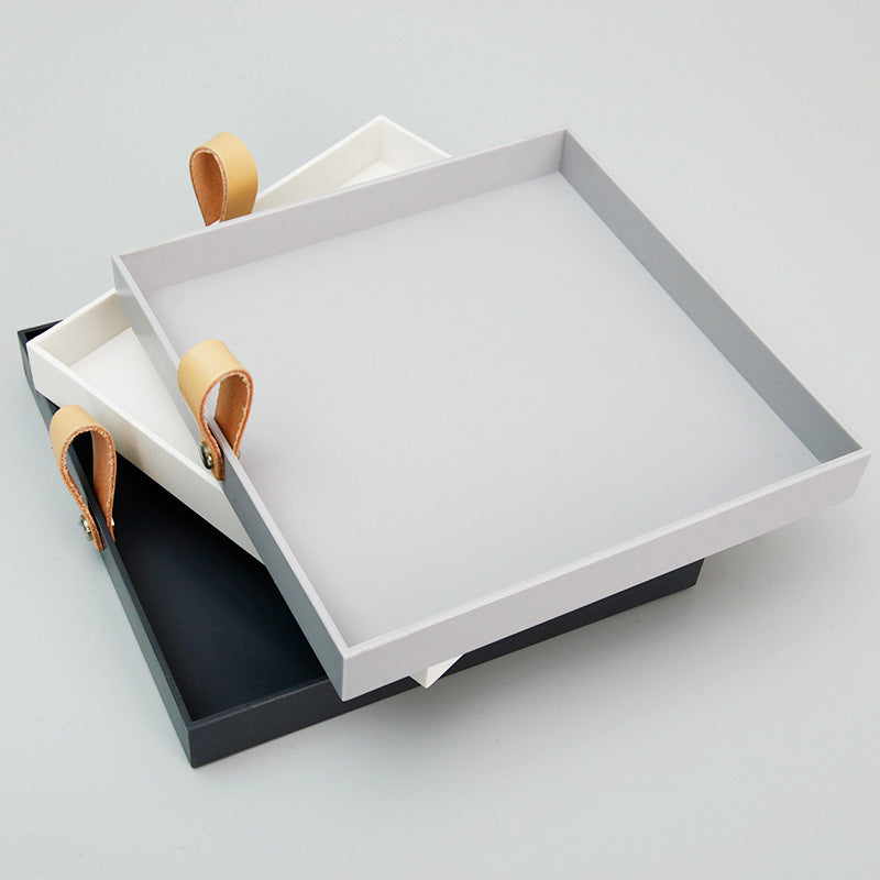 Creative Square PU Leather Carry Handle Tray Living Room Entrance Cosmetics Miscellaneous Small Objects Desktop Storage Tray Storage Tray