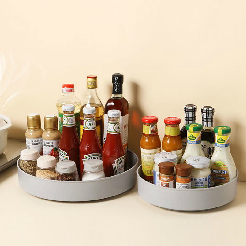 Rotating Seasoning Tray Storage Rack Kitchen Storage Artifact Desktop Multifunctional Anti-Skid Storage Tray Double Layer Rotary Table Round