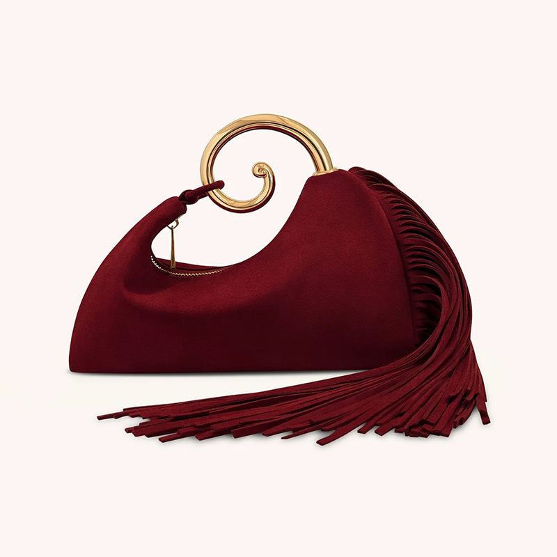 Vintage Fringe Crescent Handbag – Boho Faux Suede Shoulder Bag