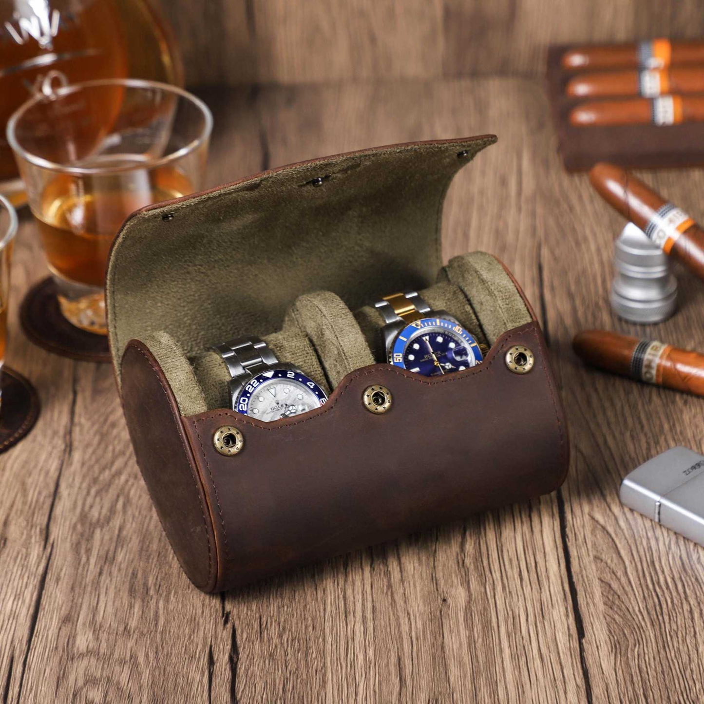 Vintage Leather Watch Travel Case – Protective Watch Storage Box