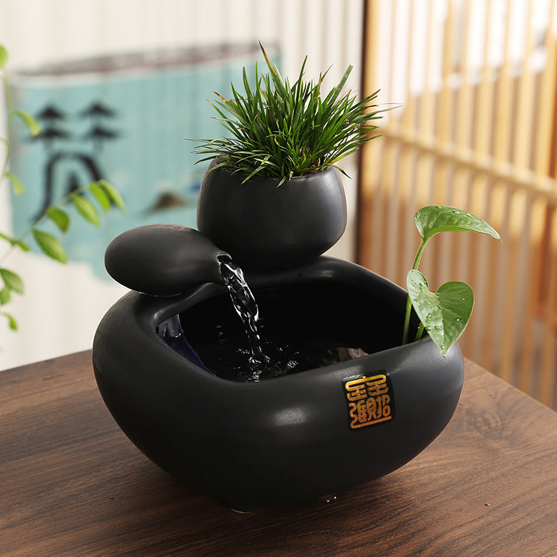 Zen Tabletop Water Fountain with Planter – Indoor Relaxation Décor