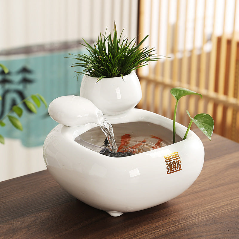 Zen Tabletop Water Fountain with Planter – Indoor Relaxation Décor