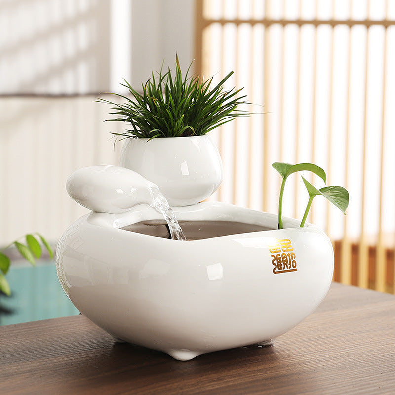 Zen Tabletop Water Fountain with Planter – Indoor Relaxation Décor