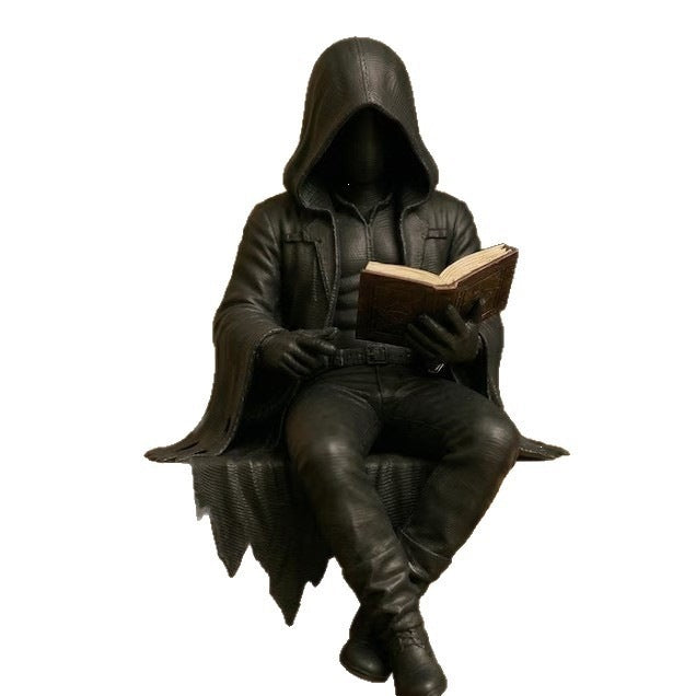 Mystic Hooded Reader Figurine – Gothic Bookshelf Ornament