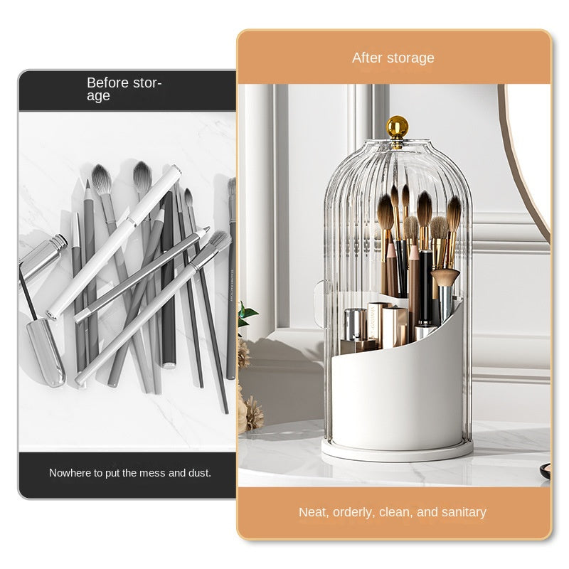 360° Rotating Makeup Brush Holder with Dustproof Cover – Cosmetic Organizer