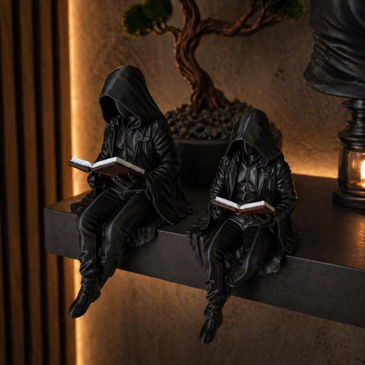 Mystic Hooded Reader Figurine – Gothic Bookshelf Ornament