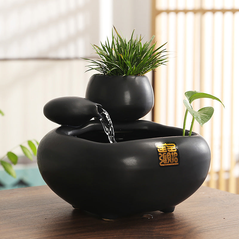 Zen Tabletop Water Fountain with Planter – Indoor Relaxation Décor