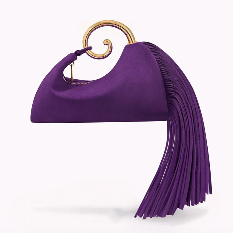 Vintage Fringe Crescent Handbag – Boho Faux Suede Shoulder Bag