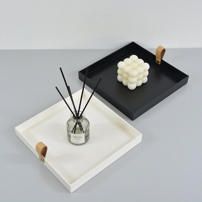 Creative Square PU Leather Carry Handle Tray Living Room Entrance Cosmetics Miscellaneous Small Objects Desktop Storage Tray Storage Tray