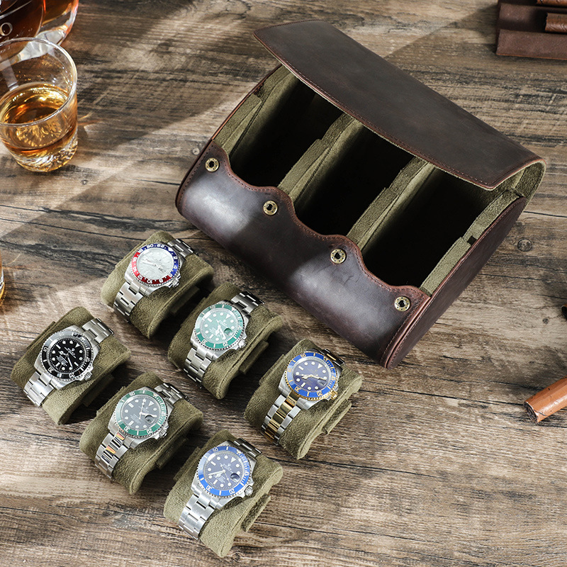 Vintage Leather Watch Travel Case – Protective Watch Storage Box